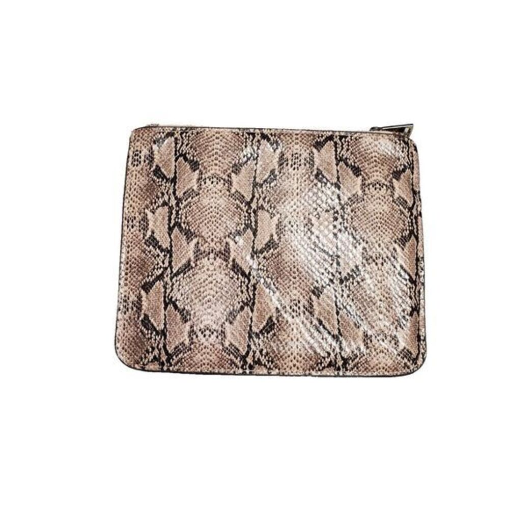 Makeup Pencil Bag Pink Brown Snake Print Leather‎ Zip Pouch Single Compartment